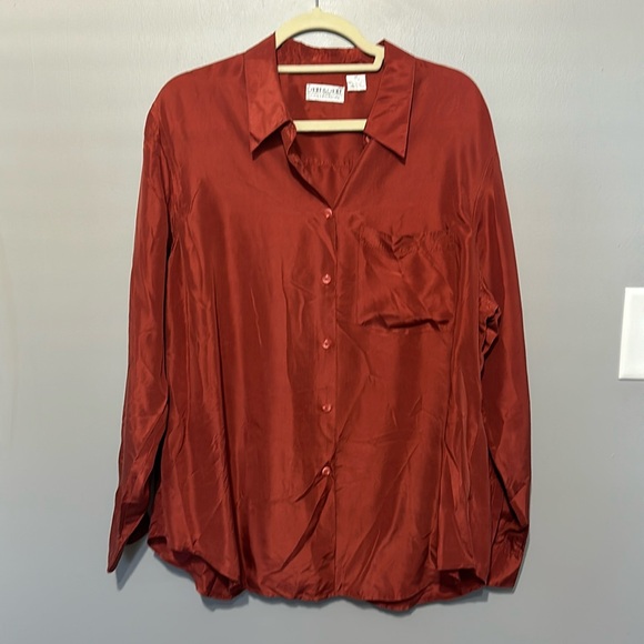 O'Kief & O'Kief Silk Vintage Long Sleeve Rust Button-Up Blouse w/Pocket M EUC! - Picture 1 of 12